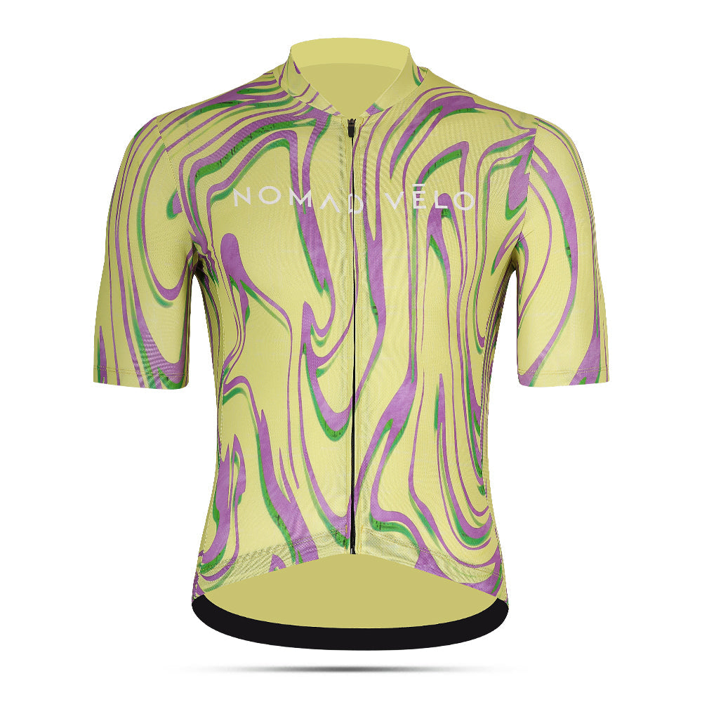 Maglia da ciclismo gialla Pro – Manica corta, vestibilità slim, fantasia Neon Ember | Nomad Vélo