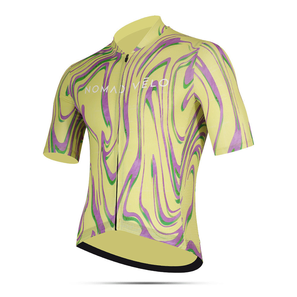 Maglia da ciclismo gialla Pro – Manica corta, vestibilità slim, fantasia Neon Ember | Nomad Vélo