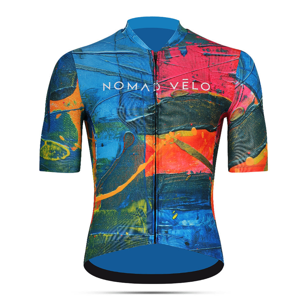Maglia da ciclismo arancione Artist – Manica corta, vestibilità aderente, stampa colorata | Nomad Vélo