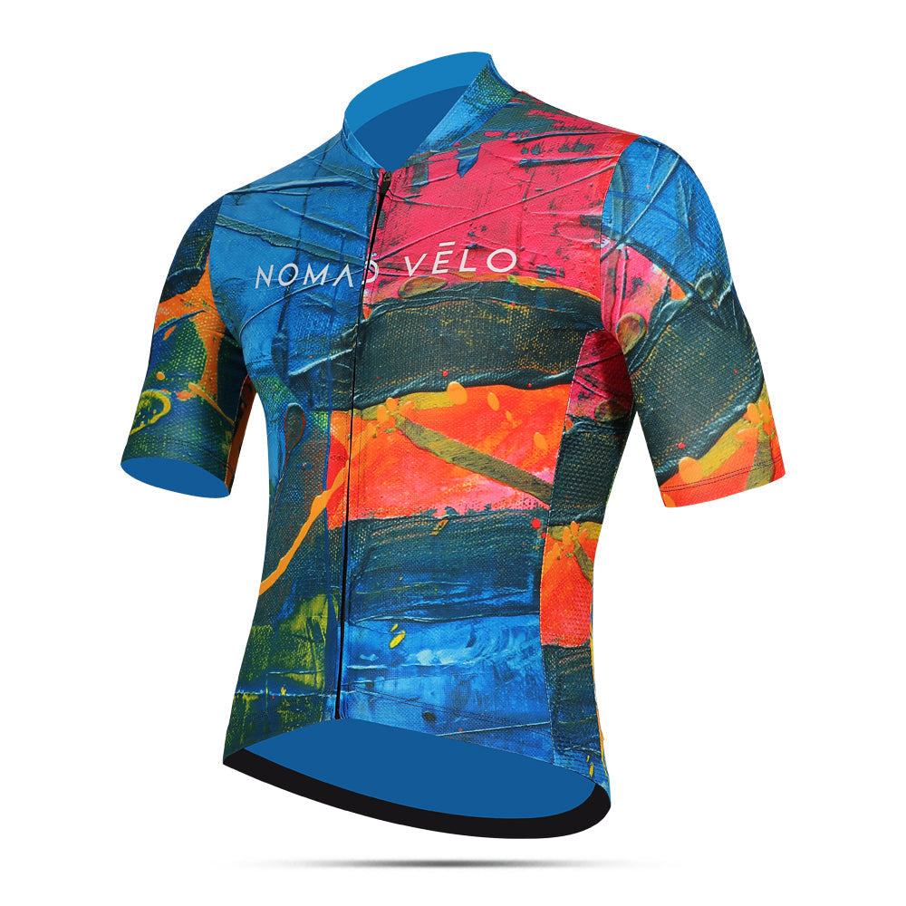Maglia da ciclismo arancione Artist – Manica corta, vestibilità aderente, stampa colorata | Nomad Vélo