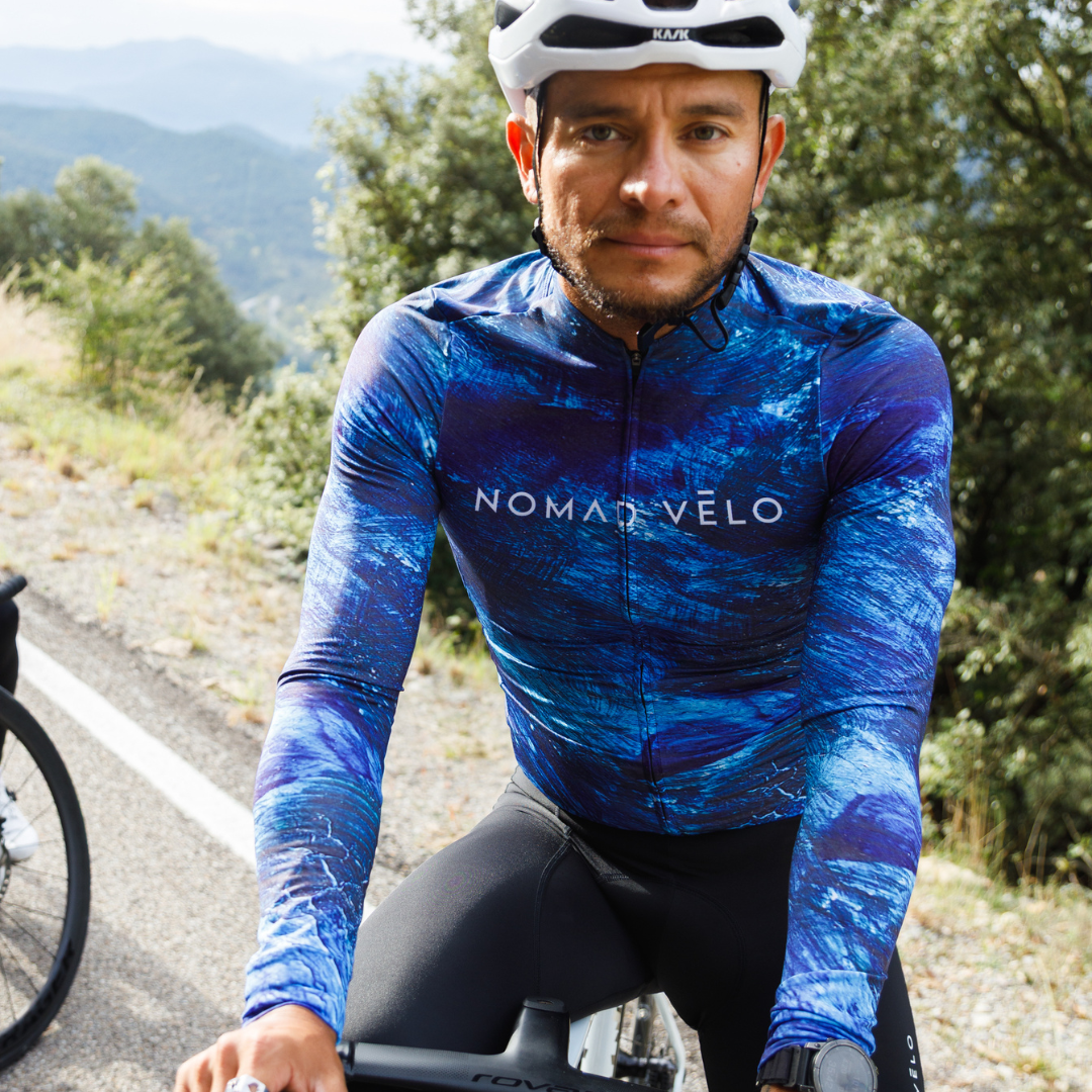 Maglia da ciclismo Pacific Blue – Manica lunga, vestibilità aerodinamica per le salite | Nomad Vélo