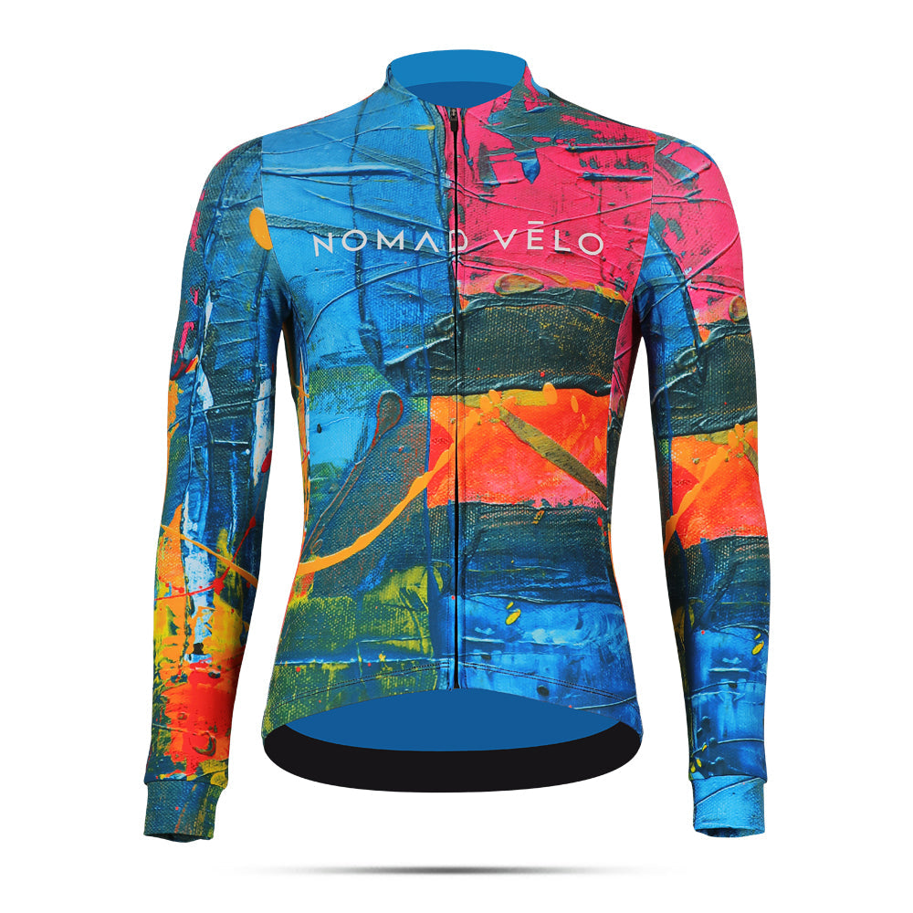 Maglia da ciclismo artistica arancione – Maniche lunghe, stampa colorata, vestibilità da gara | Nomad Vélo