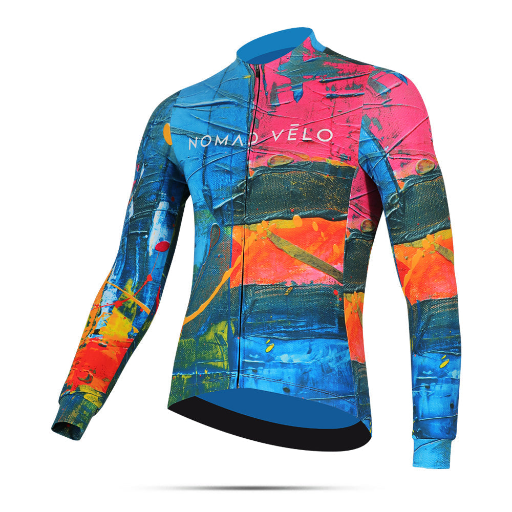 Maglia da ciclismo artistica arancione – Maniche lunghe, stampa colorata, vestibilità da gara | Nomad Vélo