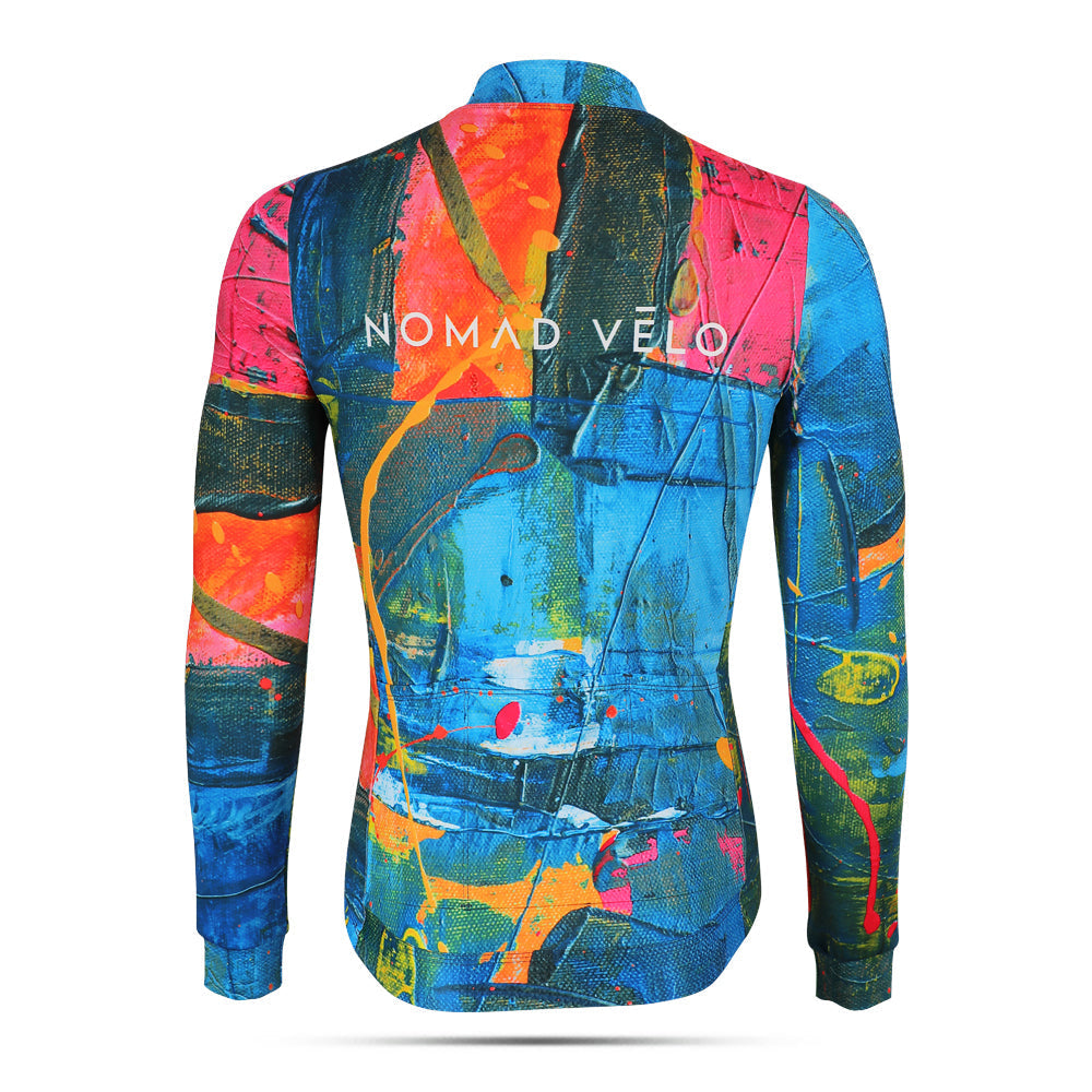 Maglia da ciclismo artistica arancione – Maniche lunghe, stampa colorata, vestibilità da gara | Nomad Vélo