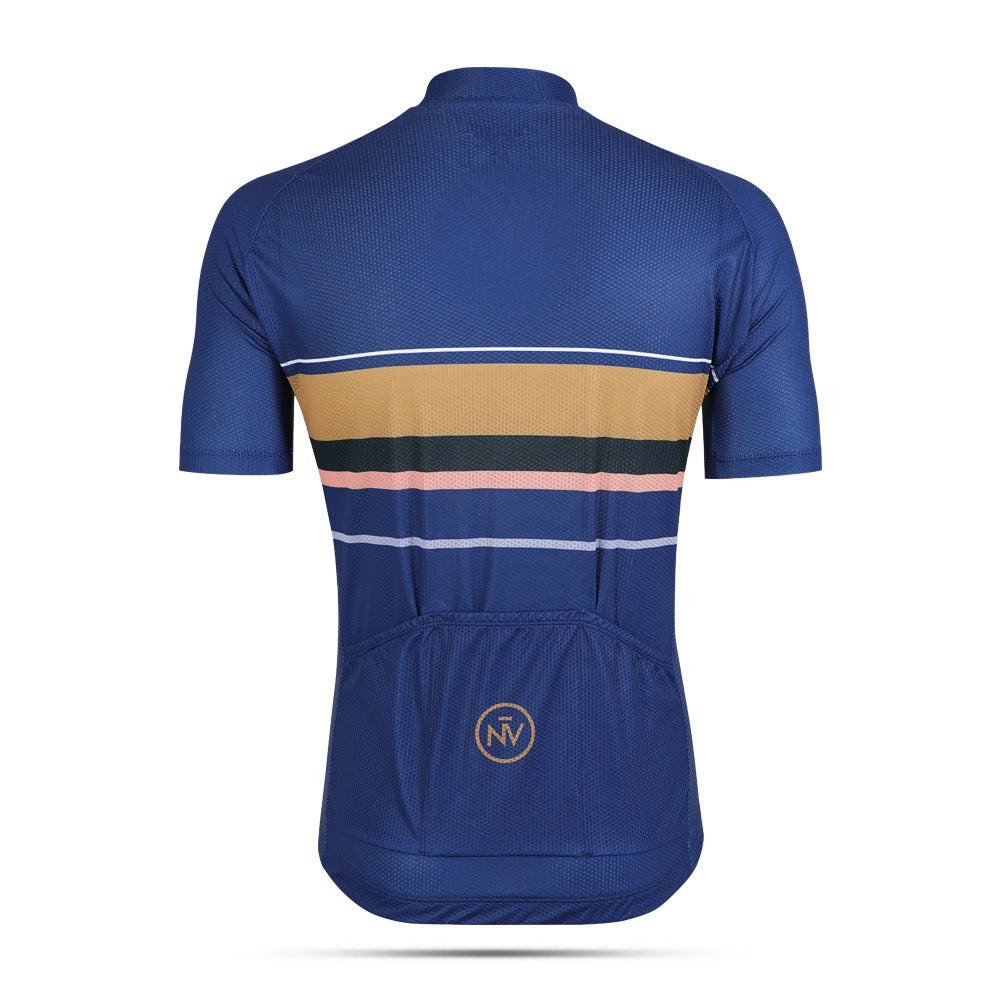 Maglia da ciclismo classica blu a maniche corte, aerodinamica, dal design intramontabile e dalle prestazioni elevate | Nomad Vélo