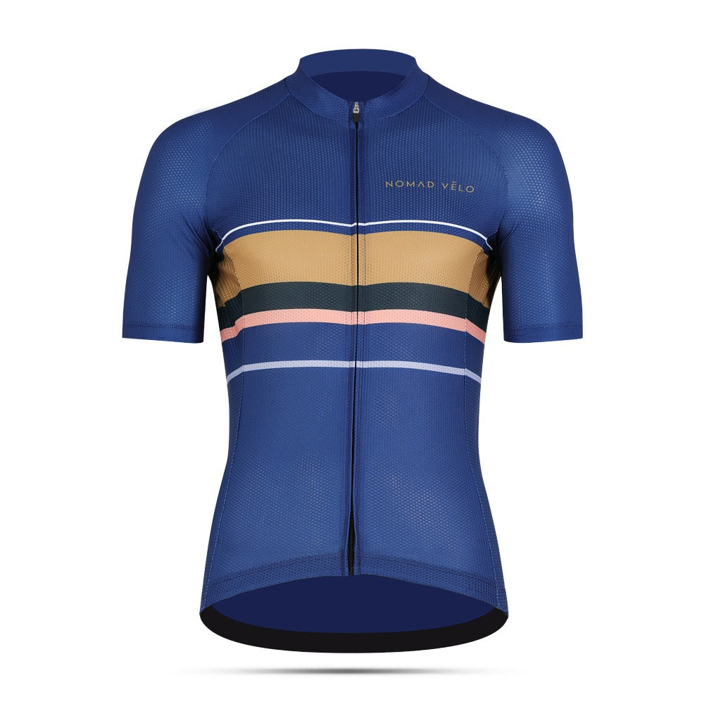 Maglia da ciclismo classica blu a maniche corte, aerodinamica, dal design intramontabile e dalle prestazioni elevate | Nomad Vélo