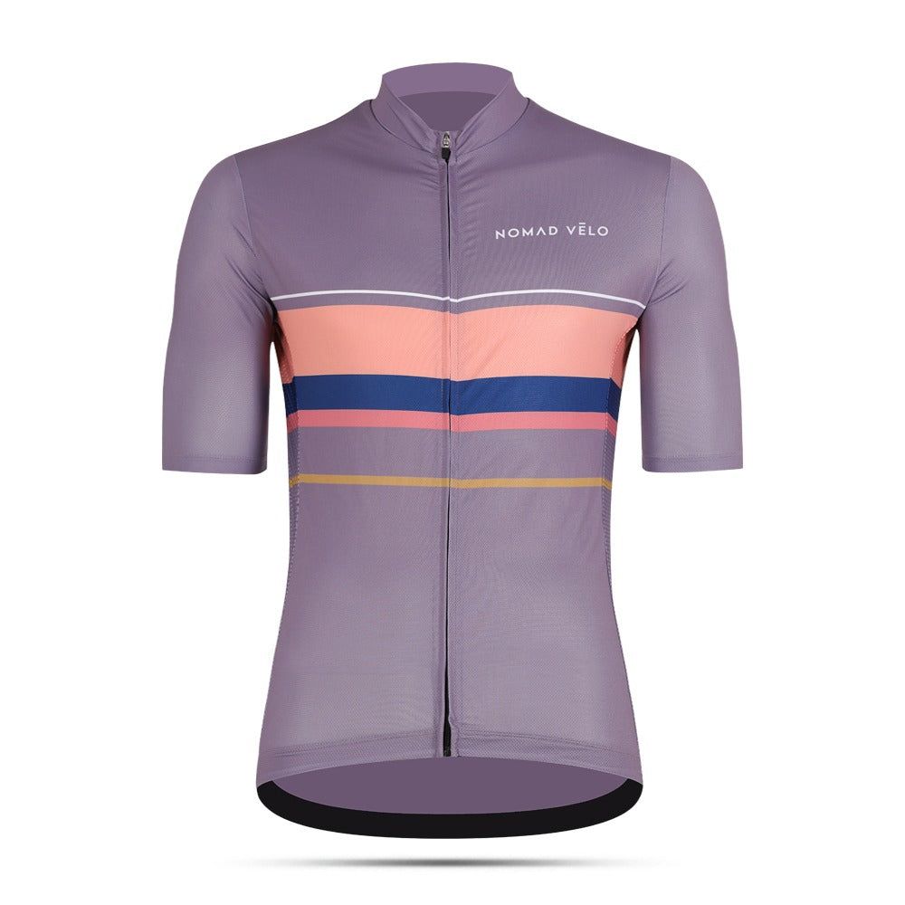 Maglia da ciclismo classica viola a maniche corte, vestibilità aerodinamica, design senza tempo | Nomad Vélo