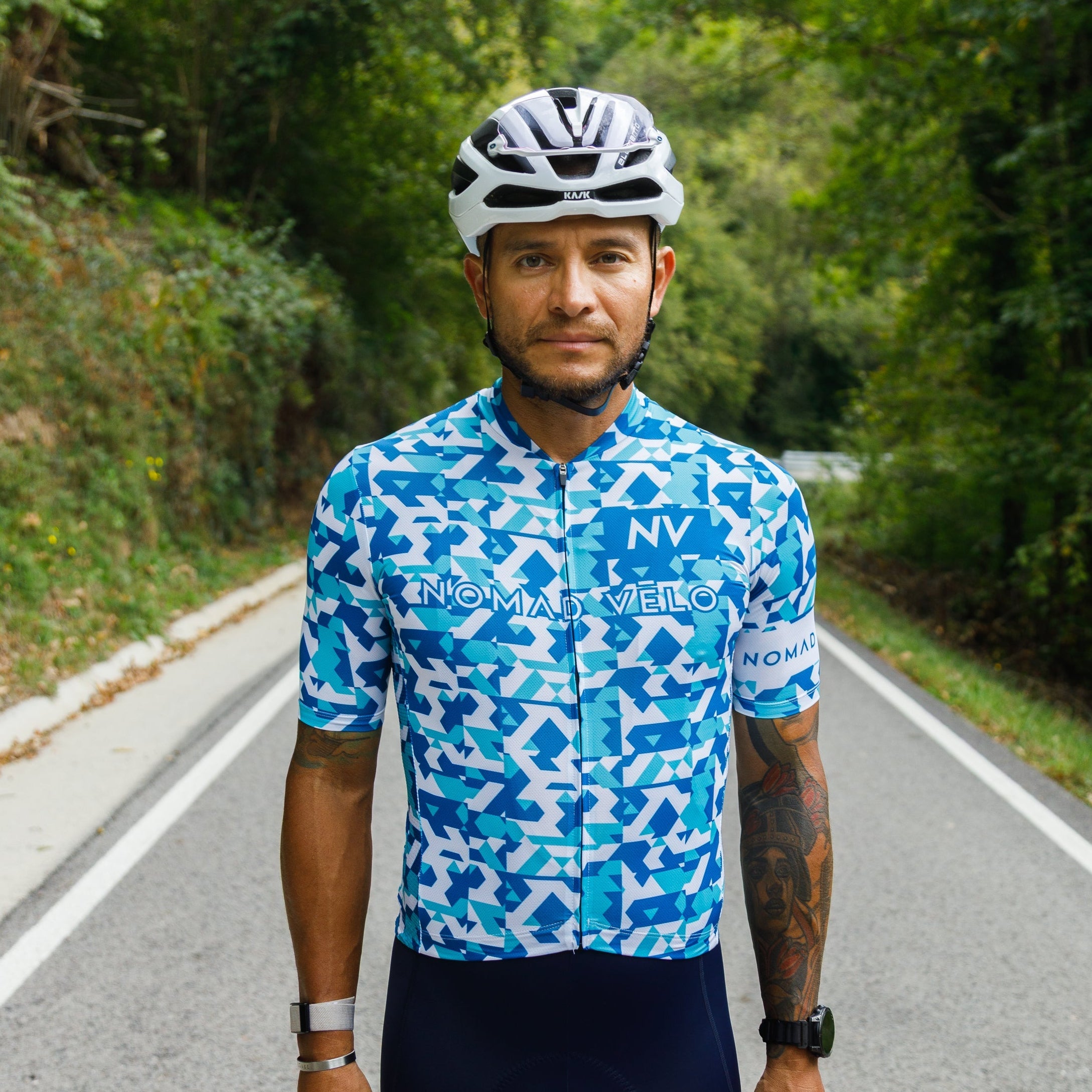 Maglia da ciclismo mimetica blu – Maniche corte, vestibilità aerodinamica | Nomad Vélo