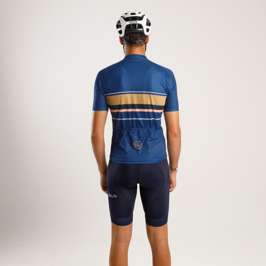 Maglia da ciclismo classica blu a maniche corte, aerodinamica, dal design intramontabile e dalle prestazioni elevate | Nomad Vélo