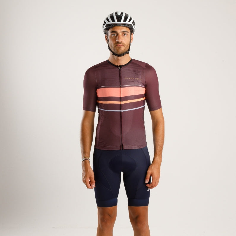 Maglia da ciclismo classica bordeaux – Manica corta, aerodinamica, comoda, per lunghe pedalate e resistenza | Nomad Vélo