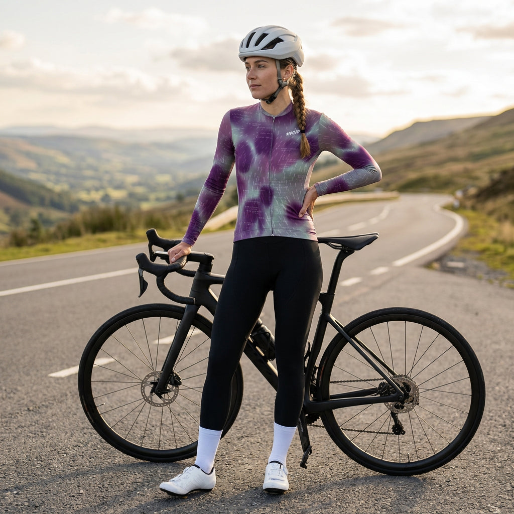 Maglia da ciclismo Blur Plum a maniche lunghe, vestibilità da gara