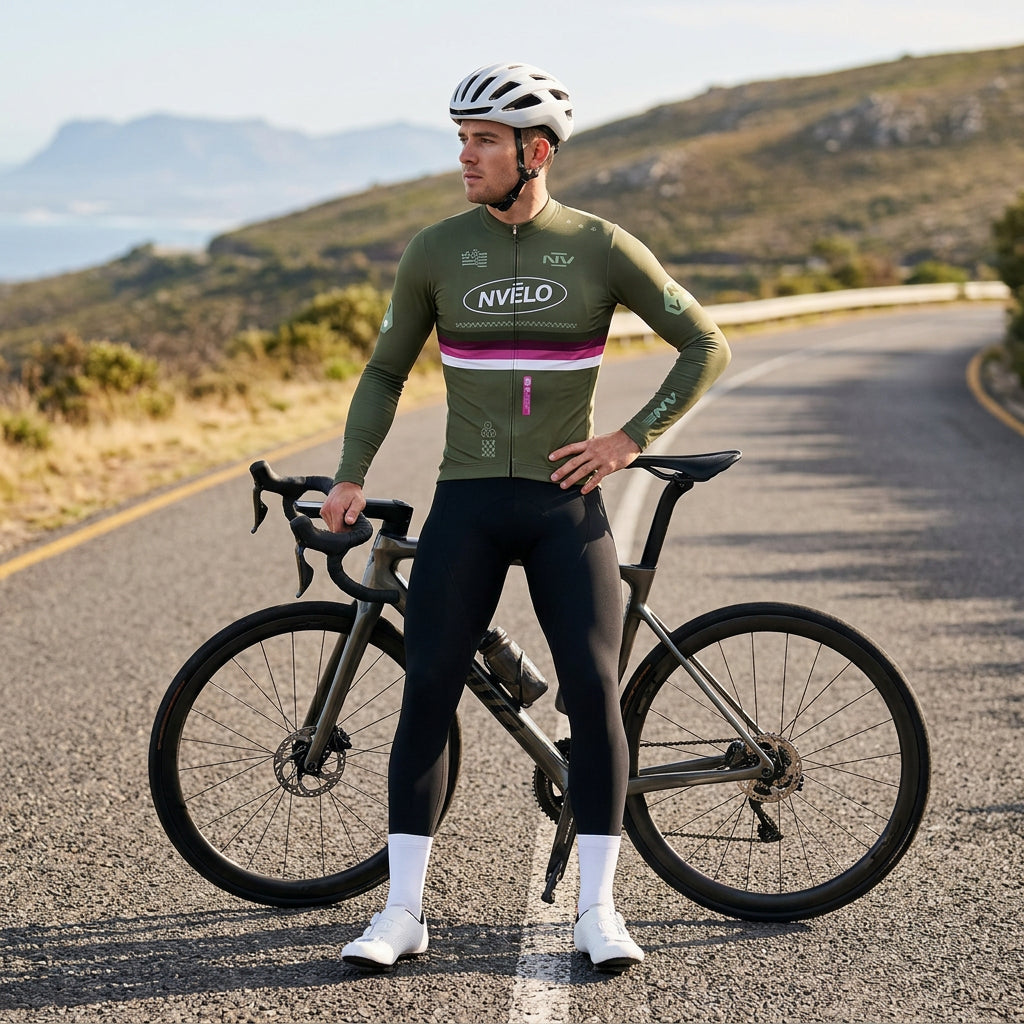 Maglia da ciclismo Meridian Olive a maniche lunghe, vestibilità da gara.