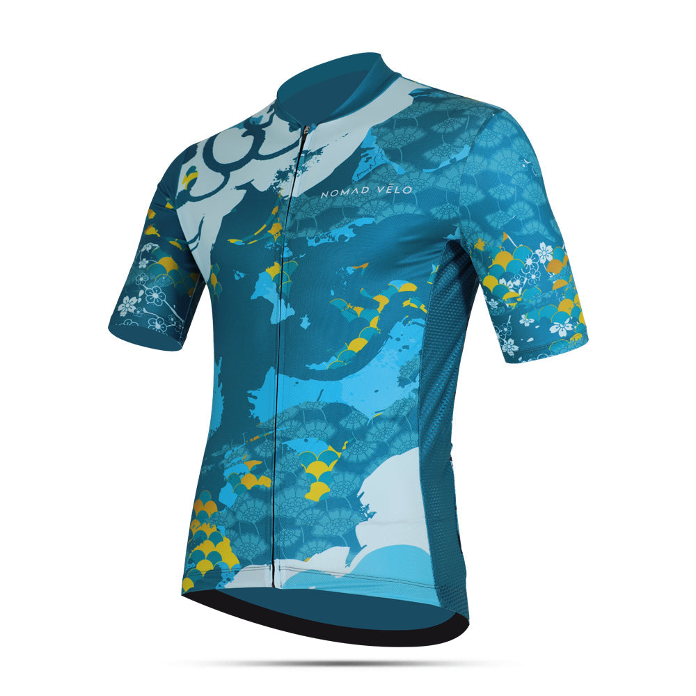 Maglia da ciclismo mediterranea – Manica corta, vestibilità aerodinamica, design costiero estivo | Nomad Vélo