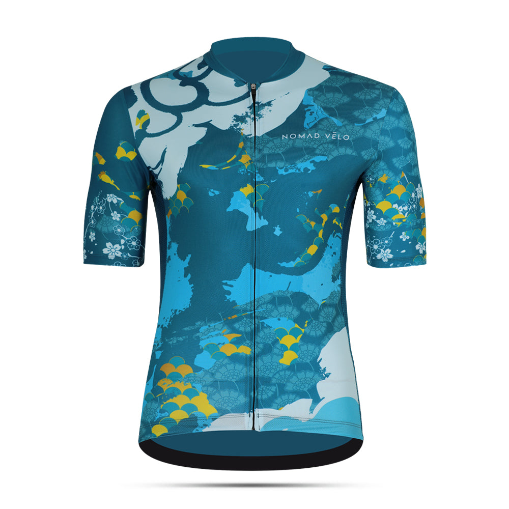 Maglia da ciclismo mediterranea – Manica corta, vestibilità aerodinamica, design costiero estivo | Nomad Vélo