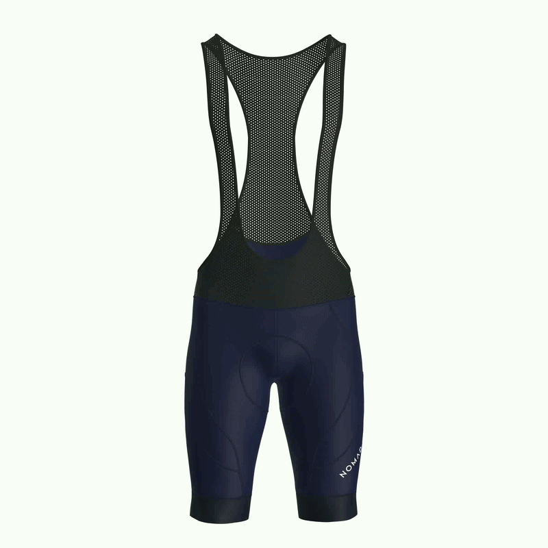 Pantaloncini da ciclismo blu navy con bretelle – Fondello imbottito ad alte prestazioni, pronto per la gara | Nomad Vélo