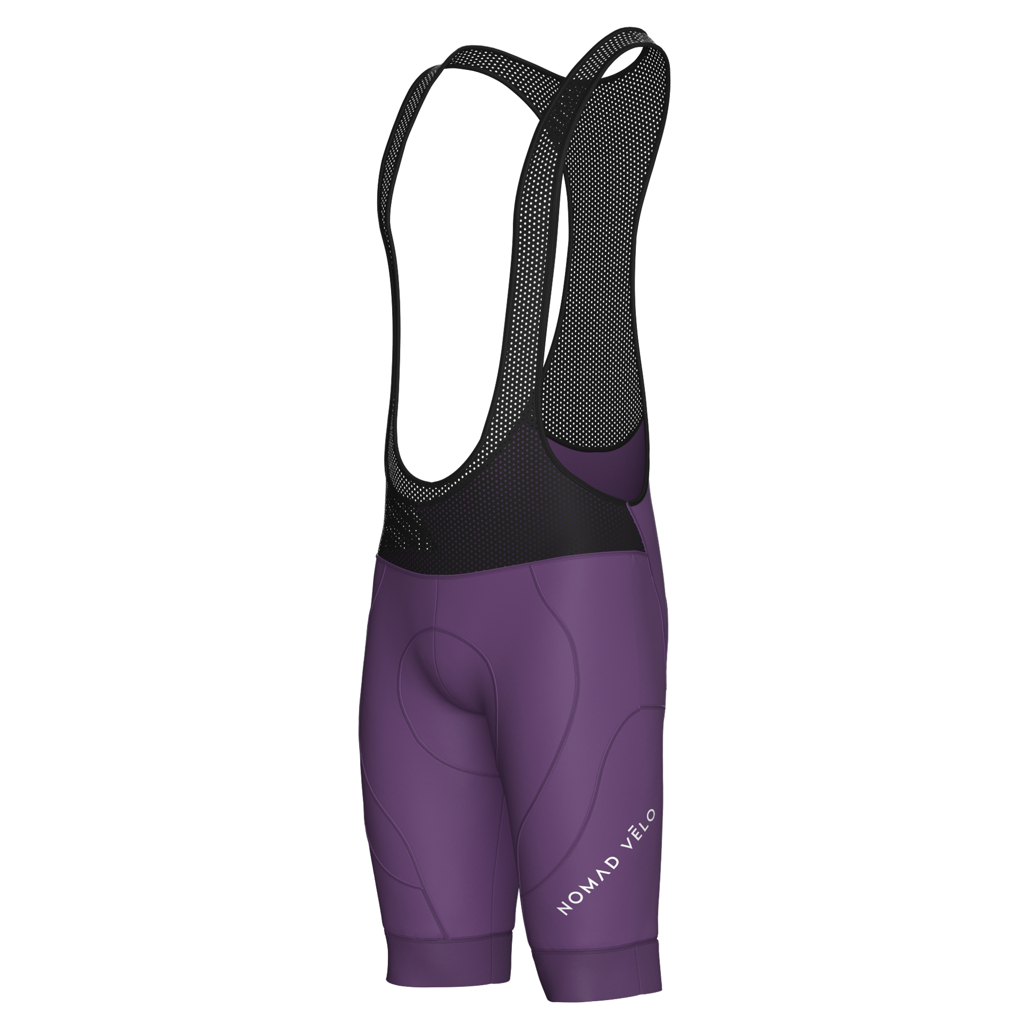 Pantaloncini da ciclismo viola con bretelle – Imbottitura performante con fondello in grafene K10 per lunghe pedalate | Nomad Vélo