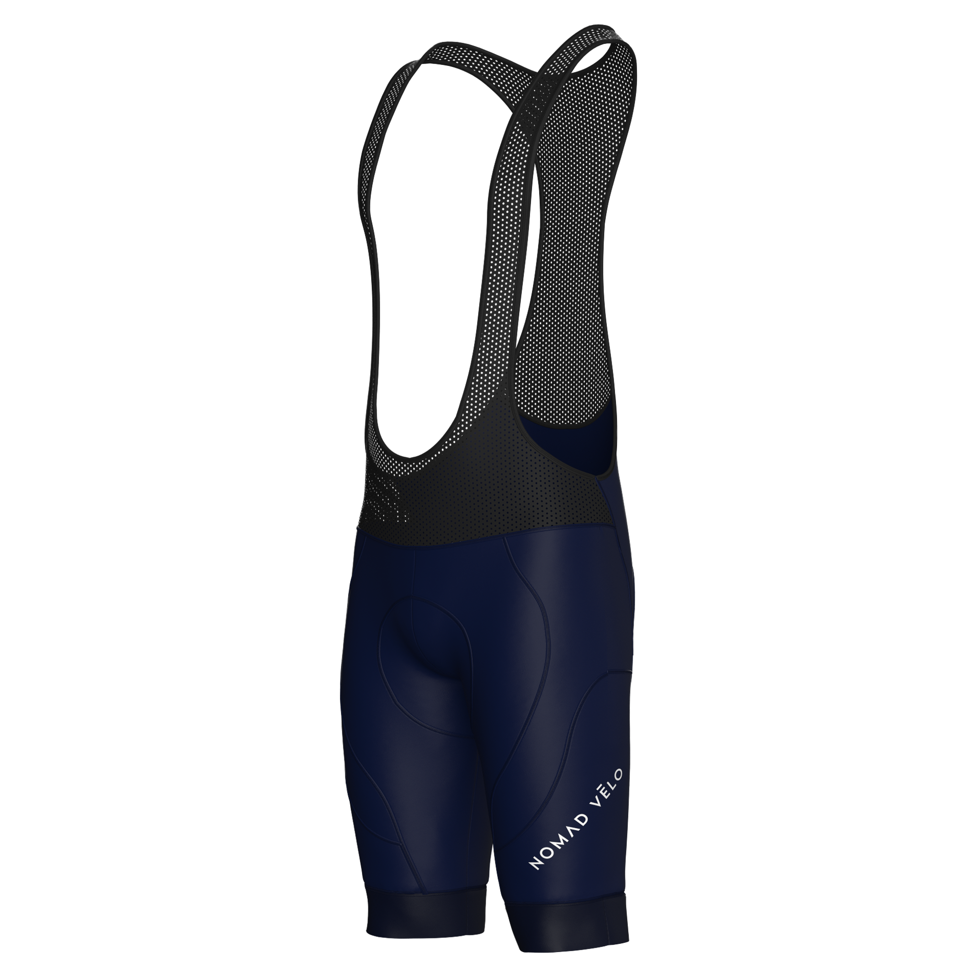 Pantaloncini da ciclismo blu navy con bretelle – Fondello imbottito ad alte prestazioni, pronto per la gara | Nomad Vélo