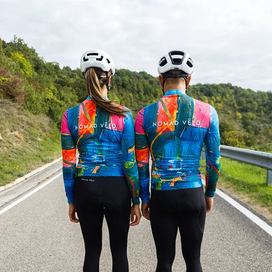 Maglia da ciclismo artistica arancione – Maniche lunghe, stampa colorata, vestibilità da gara | Nomad Vélo
