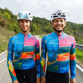 Maglia da ciclismo artistica arancione – Maniche lunghe, stampa colorata, vestibilità da gara | Nomad Vélo