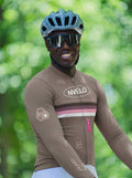Maglia da ciclismo Meridian color tortora a maniche lunghe, vestibilità da gara