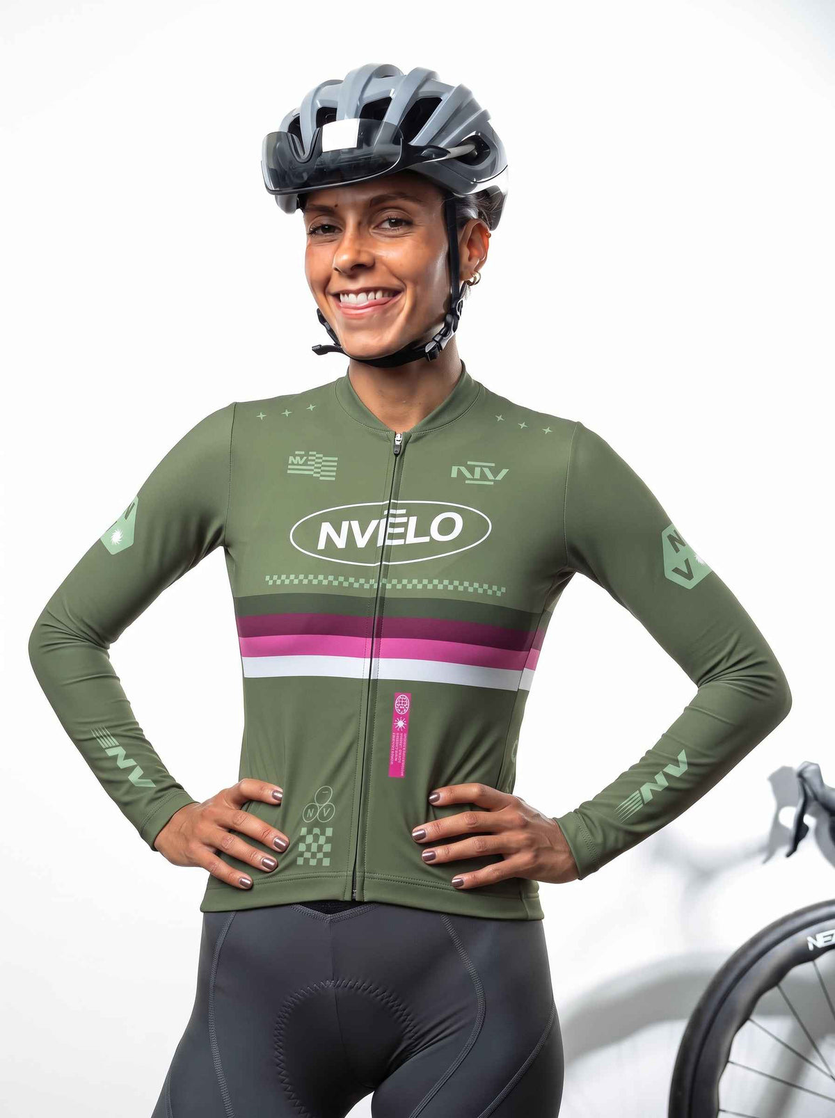 Maglia da ciclismo Meridian Olive a maniche lunghe, vestibilità da gara.