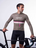 Maglia da ciclismo Meridian color tortora a maniche lunghe, vestibilità da gara