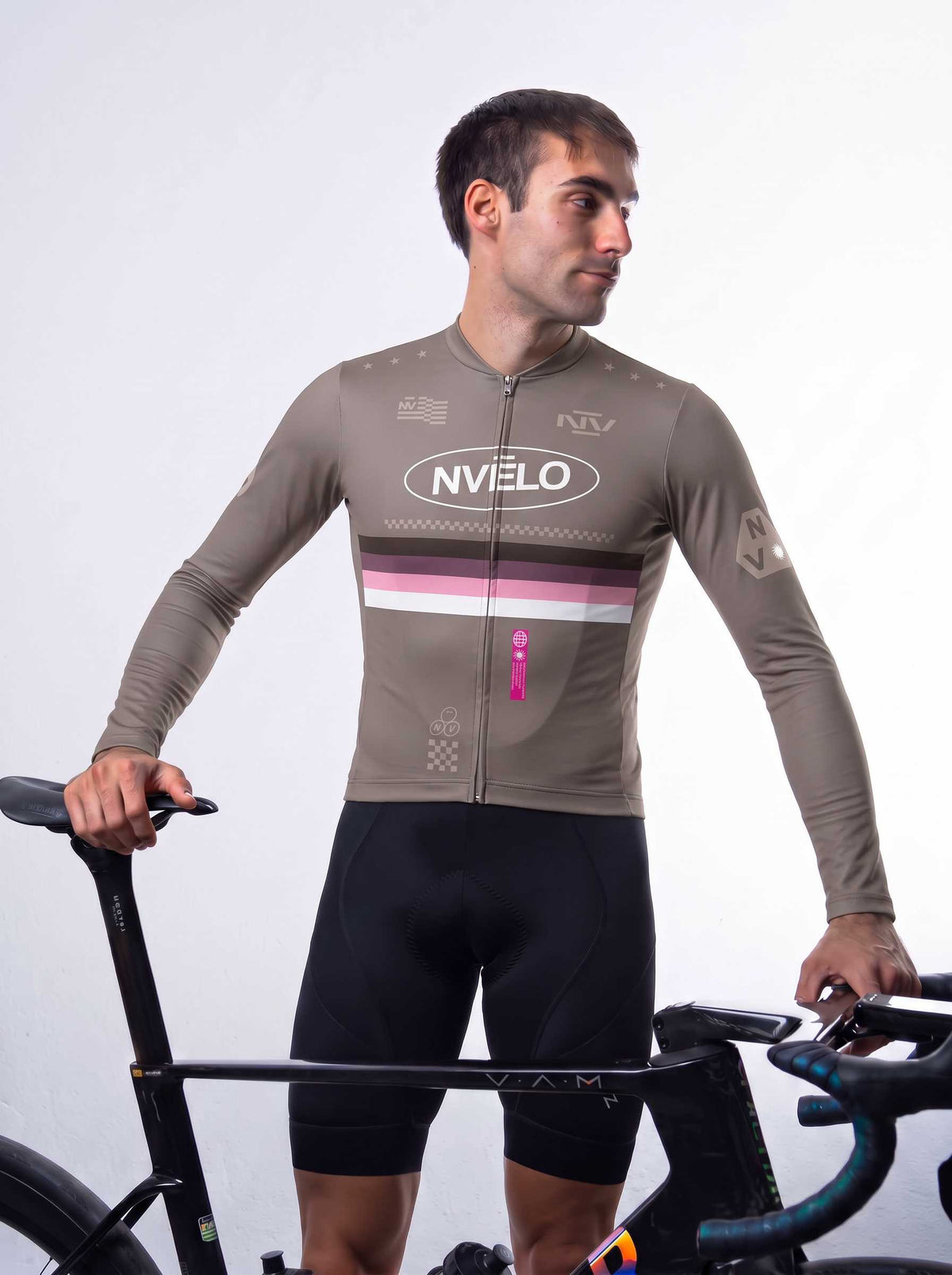 Maglia da ciclismo Meridian color tortora a maniche lunghe, vestibilità da gara