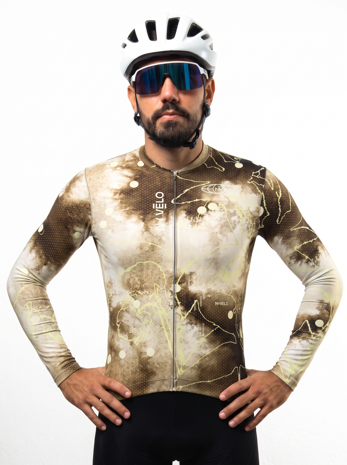 Maglia da ciclismo Bloom Sepia a maniche lunghe, vestibilità da gara